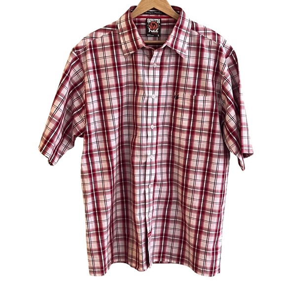 South Pole Hexagon Red Plaid Button Short Sleeve Shirt Red Tag Large Read - Picture 1 of 9